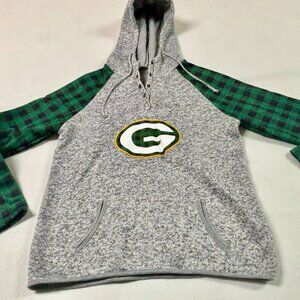 ~~GREEN BAY PACKERS UNIQUE PLAID SLEEVES WOMENS L HOODIE